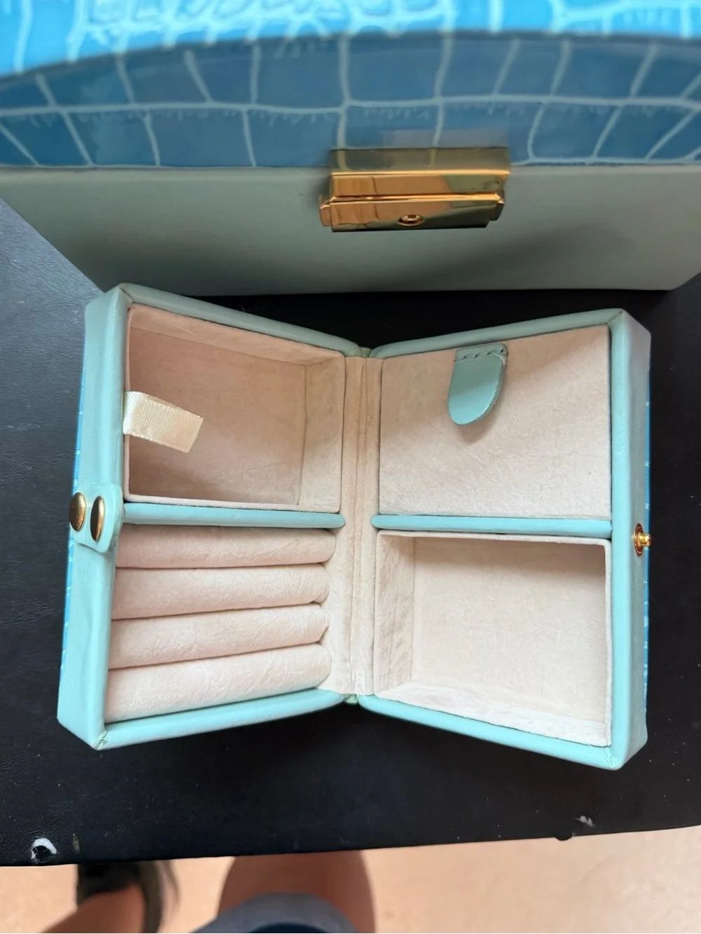 Blue Crocodile Embossed Jewelry Case Travel Box